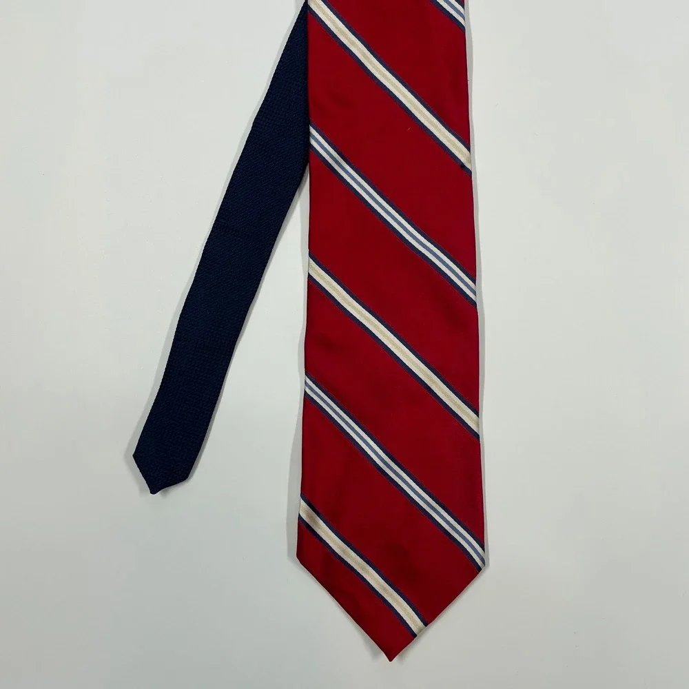 Tommy Hilfiger Red Blue White Striped Silk Necktie Mens OS